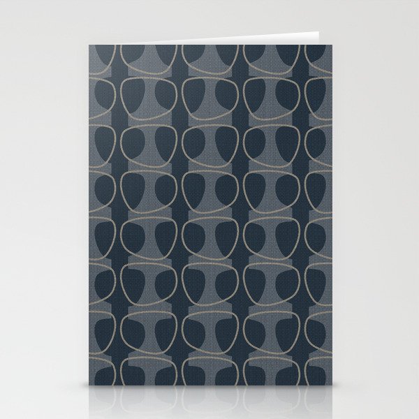 Mid Century Abstract Ovals in Navy, Blue and Grey Stationery Cards