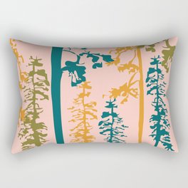 Woody - Green Minimal Forest Tree Art Design on Pink Rectangular Pillow