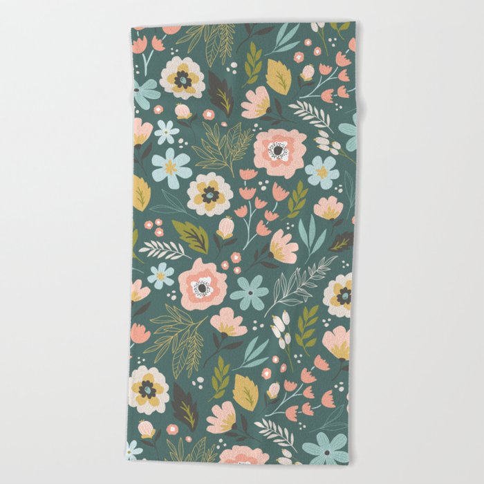 Wildflowers All Over - Teal Beach Towel