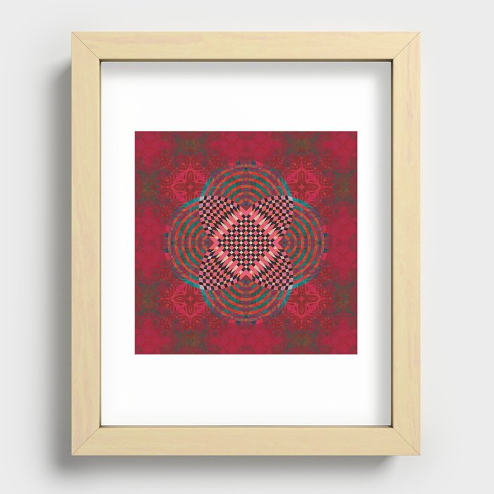 Deepest Velvet Crimson Boho Moroccan Tile Mandala Recessed Framed Print