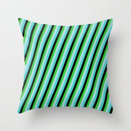 [ Thumbnail: Turquoise, Black, Lime Green, and Light Blue Colored Lines/Stripes Pattern Throw Pillow ]