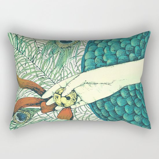 Golden bell and peacock feathers Rectangular Pillow