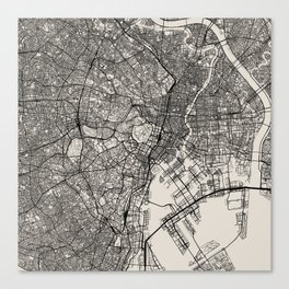 Tokyo - Japan - Authentic Map Black and White Canvas Print