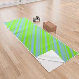 [ Thumbnail: Sky Blue and Chartreuse Colored Pattern of Stripes Yoga Towel ]