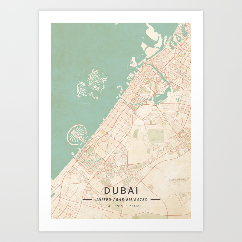 Dubai United Arab Emirates Vintage Map Art Print By