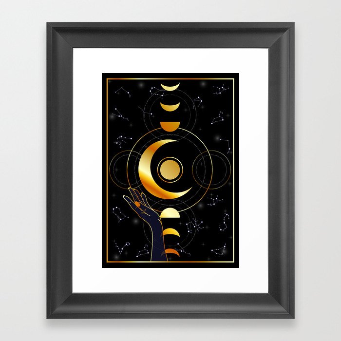Pagan dark forces invocation with moon phases and constellations	 Framed Art Print