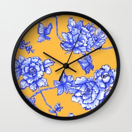 Chinoiserie Floral Golden Yellow Wall Clock