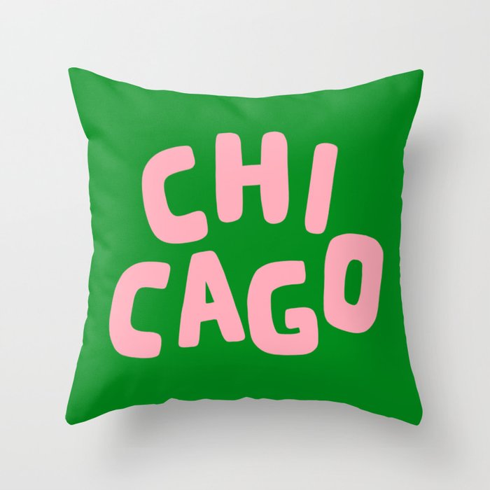 Chicago Green & Pink Throw Pillow