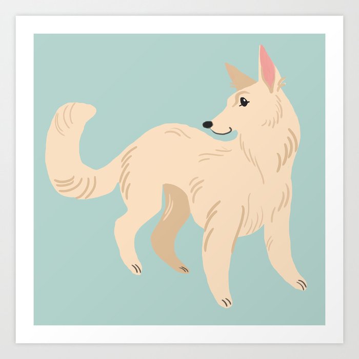 white shepherd dog Art Print