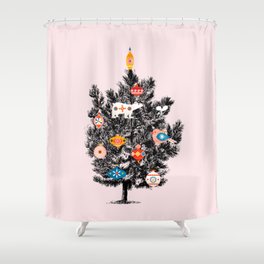 Retro Christmas tree no3 Shower Curtain