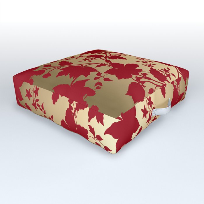 Christmas Dark Red Floral Seamless Pattern on Luxury Elegant Gold Background Outdoor Floor Cushion