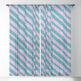 [ Thumbnail: Dark Cyan and Plum Colored Striped/Lined Pattern Sheer Curtain ]