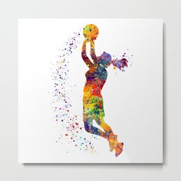 Girl Basketball Player Shooting Metal Print