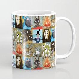 Studio Ghibli Collage - Calcifer, Jiji, Turnip, No Face, Markl, Kodama, Cat Bus & Soot Sprites Coffee Mug