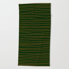 Hand Drawn Lines - Orange / Dark Green Beach Towel
