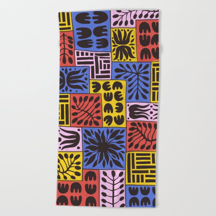 Bold Colorful Floral Patchwork Beach Towel