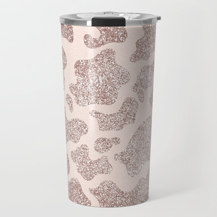 Rose Gold Glitter Cow Print Travel Mug