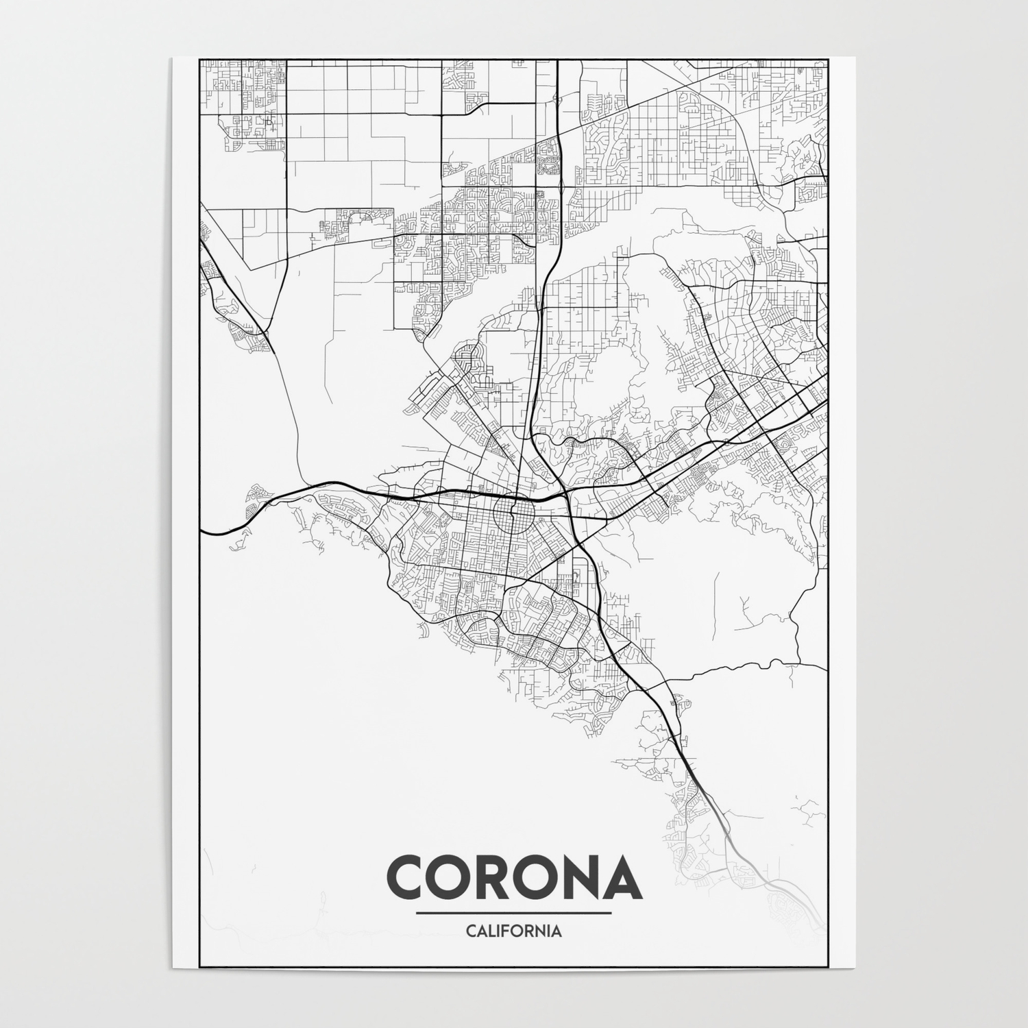 Corona California City Map Canvas Art  City Map Art  City Map Print  Ready to Hang