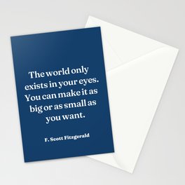 The world only exists in your eyes - F. Scott Fitzgerald (blue background) Stationery Card