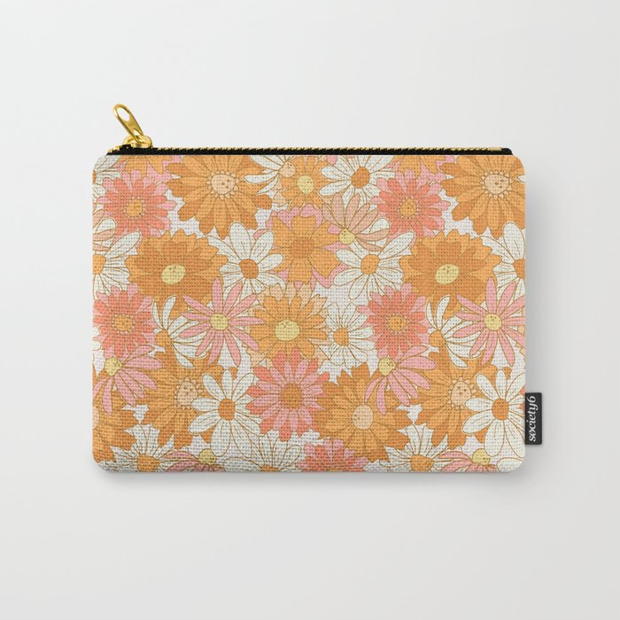 70s Floral - Pink & Orange Carry-All Pouch