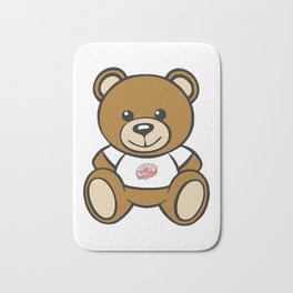 Teddy Bear with "donuts is life" t-shirt Bath Mat
