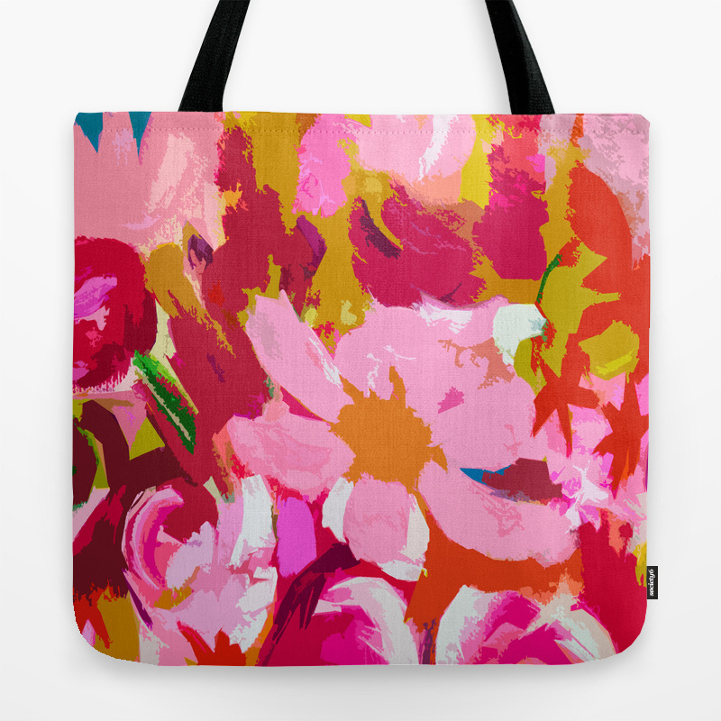 pink and green tote