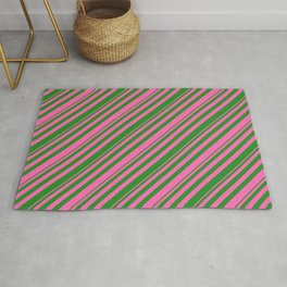 [ Thumbnail: Hot Pink and Forest Green Colored Stripes Pattern Rug ]