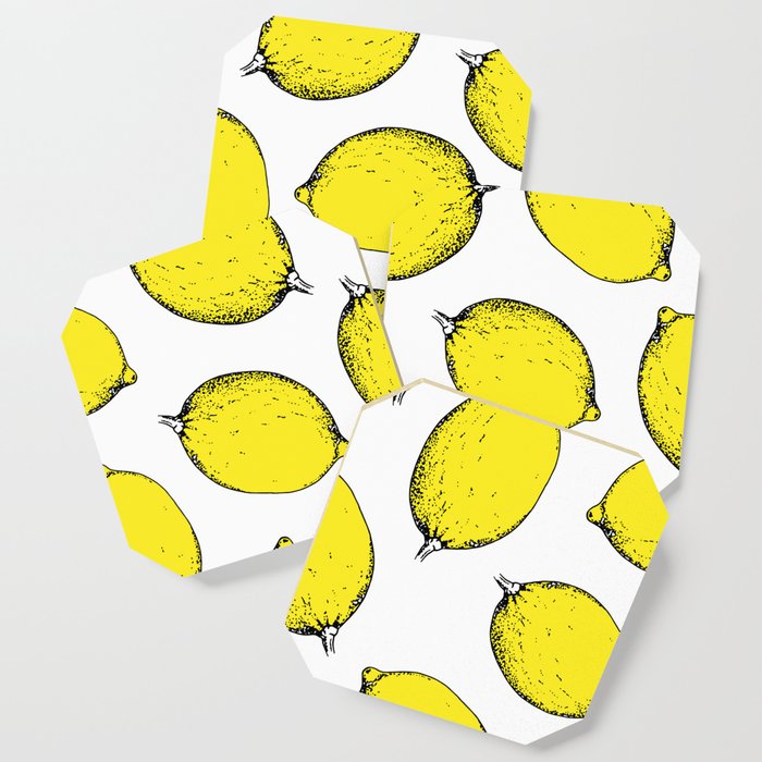 Yellow lemons. Pattern. Engraving Coaster