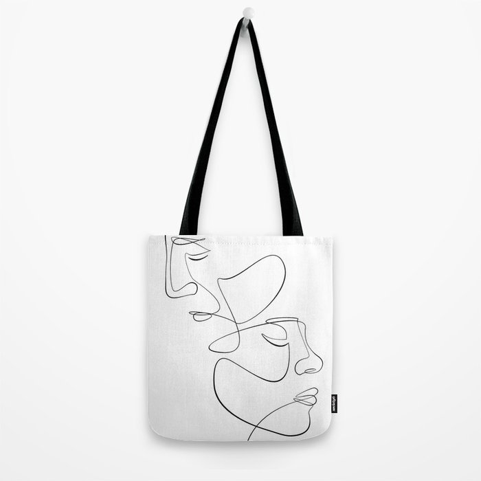 Abstract Face Couple Line Art Tote Bag by infinitenoon