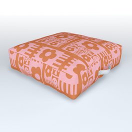 Flowers and Smiles Pink Orange Outdoor Floor Cushion