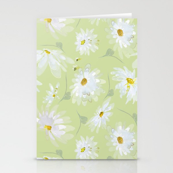 Green Watercolor Hand Painted Wildflowers Meadow  Stationery Cards