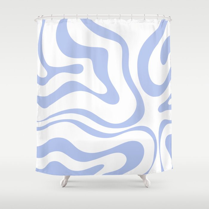 Modern Liquid Swirl Abstract Square in White and Light Blue Periwinkle  Shower Curtain