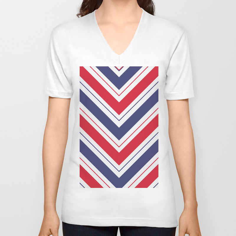 Patriotic Red White And Blue Chevron Stripes Unisex V Neck By