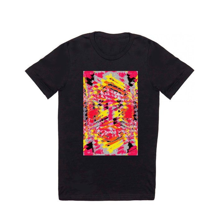 psychedelic geometric abstract pattern in red yellow black T Shirt