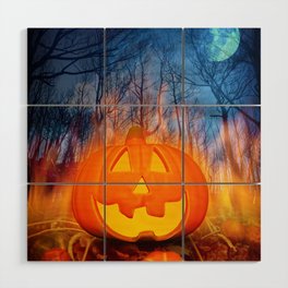 Burning Halloween Pumpkin Wood Wall Art