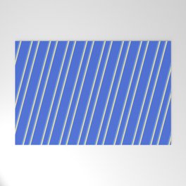 [ Thumbnail: Royal Blue, Cornflower Blue & Pale Goldenrod Colored Lined Pattern Welcome Mat ]
