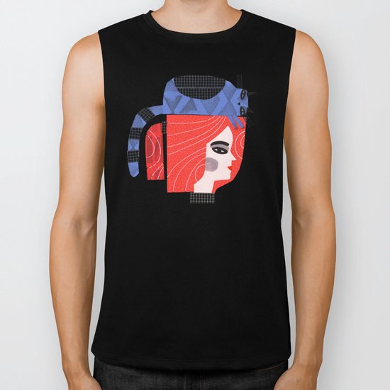 BLUE CAT ON HEAD Biker Tank