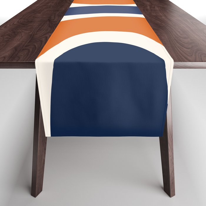 Abstract Shapes 14 in Orange and Navy Blue (Rainbow and Moon Phases Abstraction) Table Runner