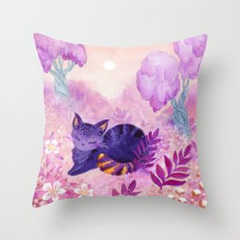 Lavender Cat in Wonderland Throw Pillow