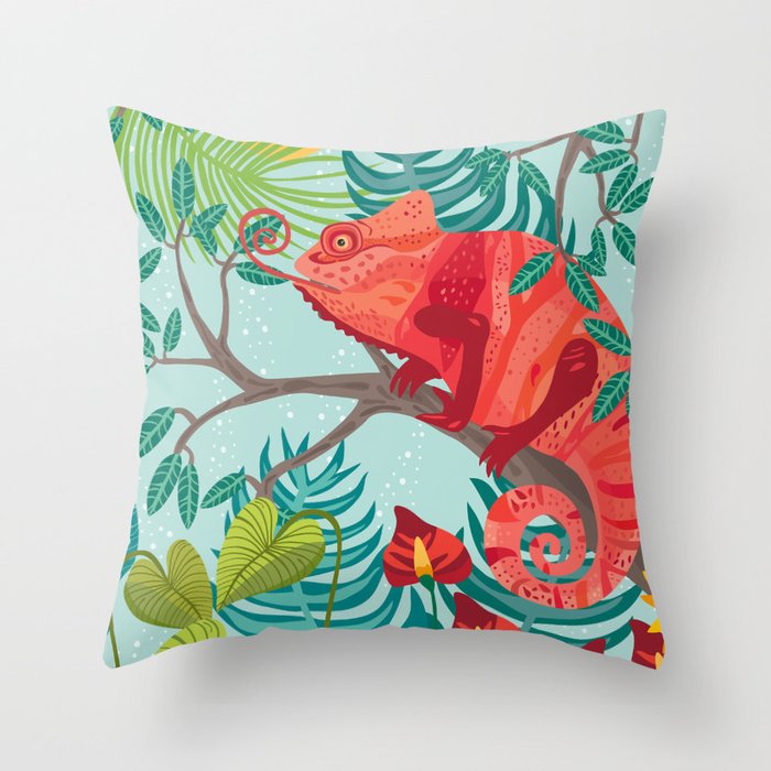 The Red Chameleon  Throw Pillow