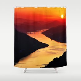 sunset Mountains red River  Shower Curtain