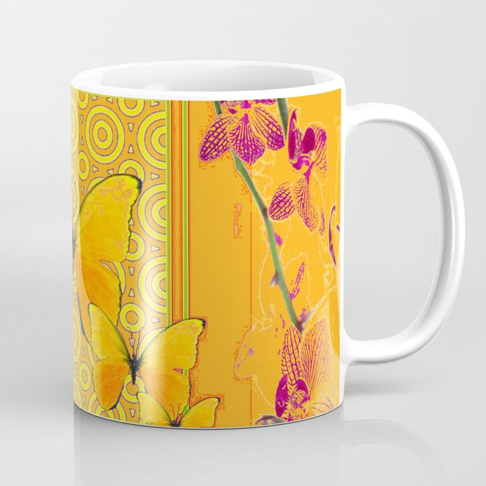 Golden Butterflies Pattern Purple-Pink Orchids Gold Art Coffee Mug