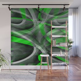 Eighties Lime Green On Grey Abstract Curve Pattern Wall Mural