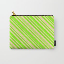 [ Thumbnail: Chartreuse and Tan Colored Lined Pattern Carry-All Pouch ]