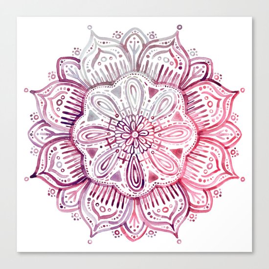 Burgundy Blush Watercolor Mandala Canvas Print