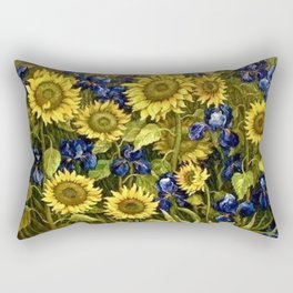 Sunflowers & Blue Irises by Vincent van Gogh Rectangular Pillow