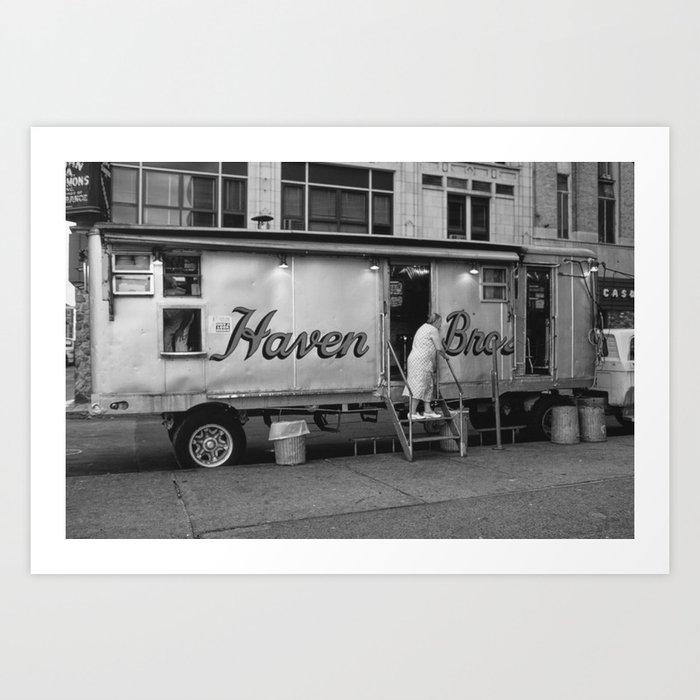 Since 1893 - Providence Haven Brothers Food Truck - oldest food truck in the United States black and white photographic portrait - photography Art Print