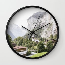 Lauterbrunnen Waterfall Town and Church - Switzerland Photo - Fine Art Travel Photography Wall Clock