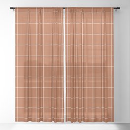 Windowpane Check Grid (white/burnt orange) Sheer Curtain
