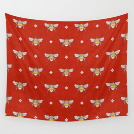 Bumblebee Stamp on Red Wall Tapestry